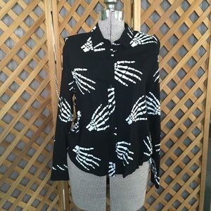 Iron Fist Button Up Shirt Skeleton Hands Goth Med